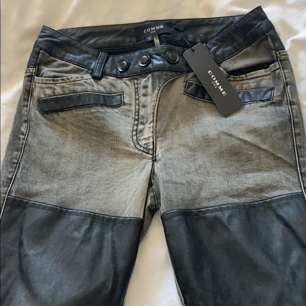 Trendy Comme leather patch skinny jeans